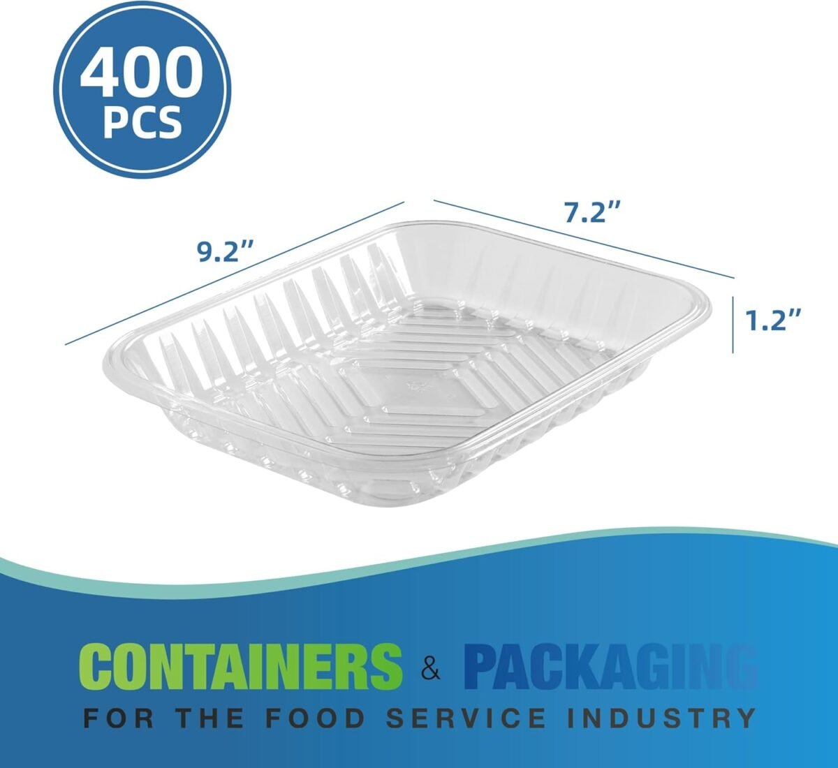 Clear PET Plastic Meat Tray 9 1/5" X 7 1/5" X 1 1/5", 400PCS, Great for Retail & Takeout Packaging - Image 1