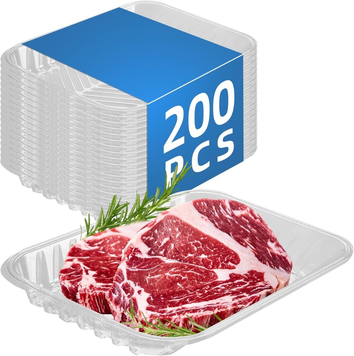 Clear PET Plastic Meat Tray 8" X 10 1/10" X 1 1/10", 200PCS, Perfect for Meat, Seafood & Fruit Display - Image 1