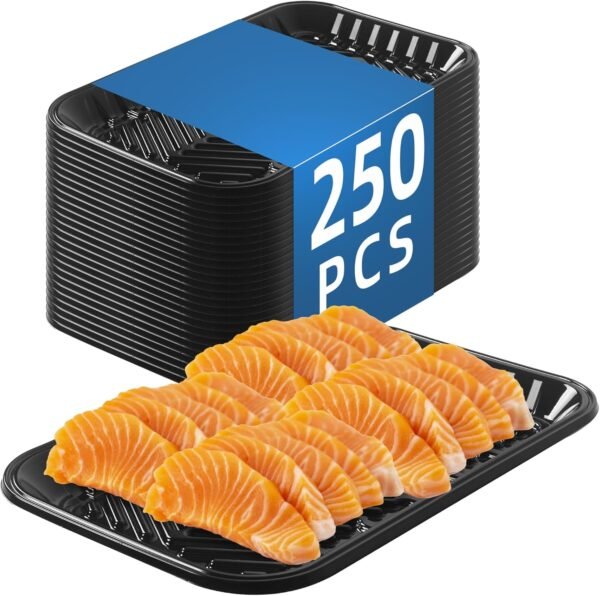 Black PET Plastic Meat Tray 11 3/4" X 7 1/2" X 3/4", 250PCS, Great for Retail & Takeout Packaging