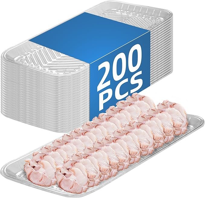 81BxPD4mkyL._AC_SX679_ Clear PET Plastic Meat Tray 15" X 8 1/16" X 3/5", 200PCS, Great for Retail & Takeout Packaging - Image 1