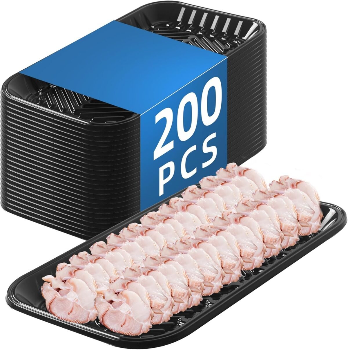 Black PET Plastic Meat Tray 15" X 8 1/16" X 3/5",  , 200PCS, Ideal for Deli, Butcher Shops & Catering - Image 1