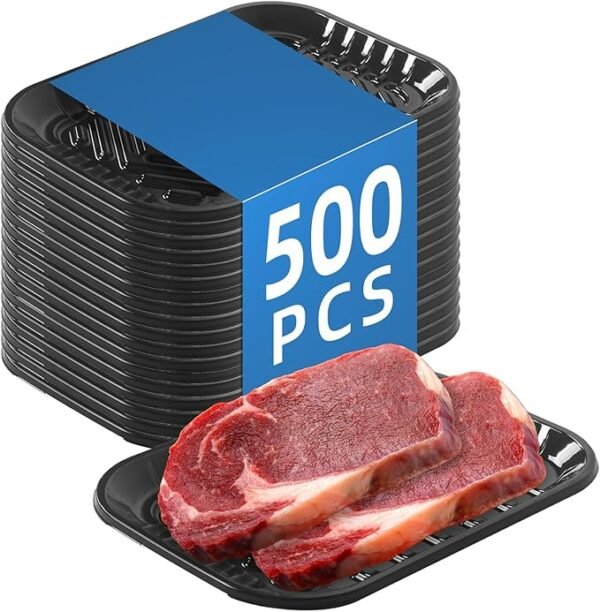 Black PET Plastic Meat Tray 5 9/10" X 8" X 11/16", 500PCS, Suitable for Supermarkets & Food Service
