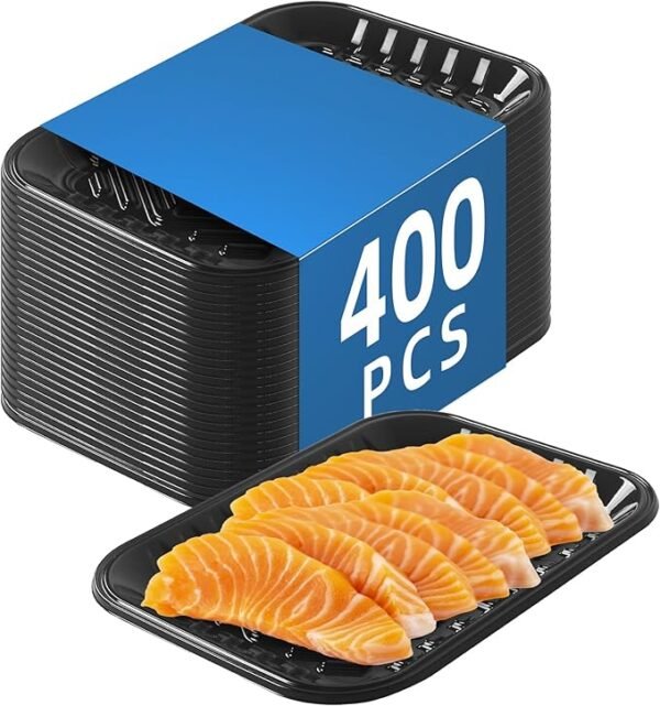 Black PET Plastic Meat Tray 9 1/4''X7 1/5''X 3/5' 400PCS, Suitable for Supermarkets Food Service
