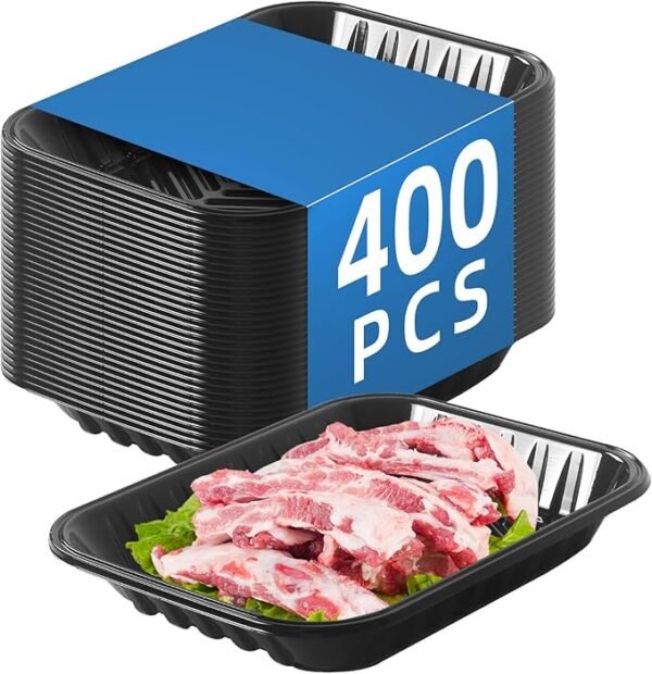 Black PET Plastic Meat Tray 9 1/5''X7 1/5''X1 1/5''' 400PCS, Suitable for Supermarkets Food Service